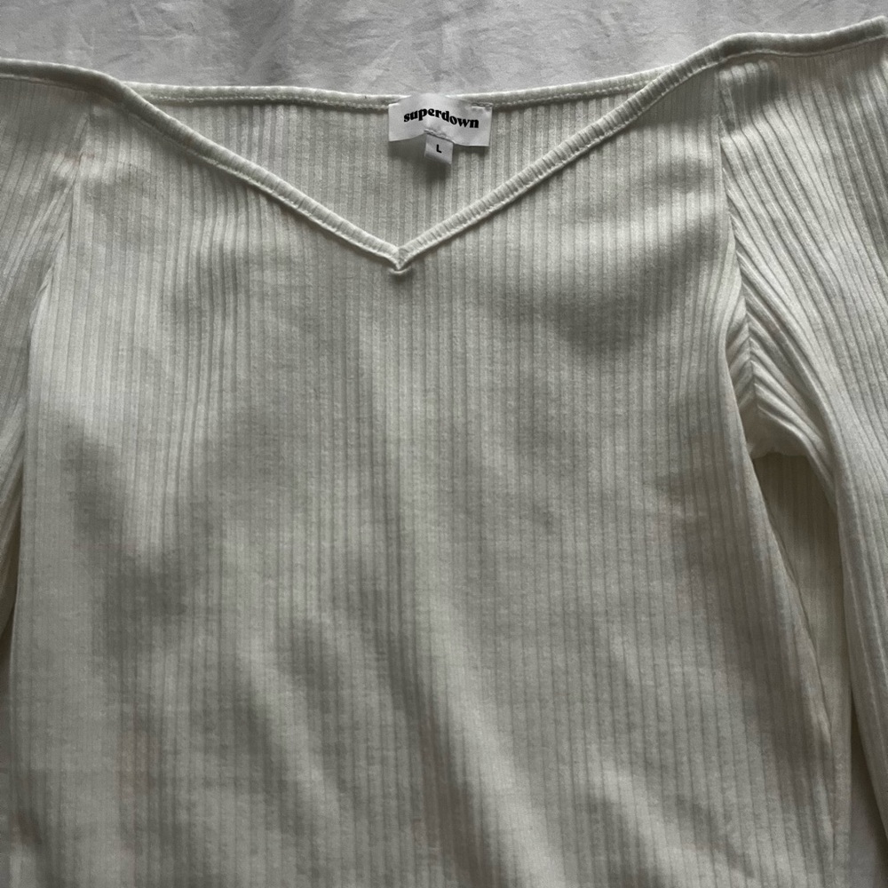 Superdown White Ribbed Long Sleeve Shirt